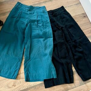 Athleta Turquoise Linen Wide Leg Capris